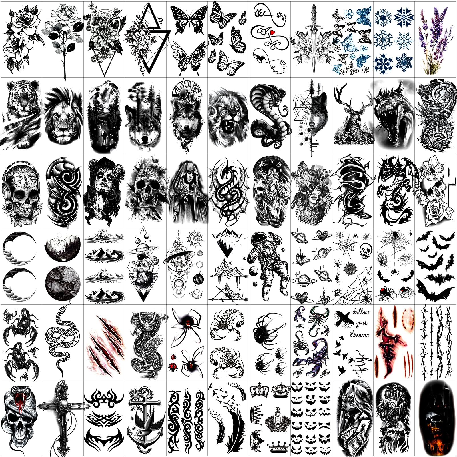 Jeefonna skull and tiger temporary tattoo stickers pack