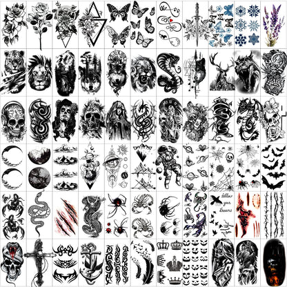 Jeefonna skull and tiger temporary tattoo stickers pack