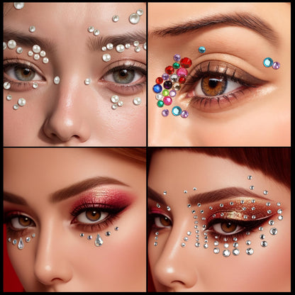 Close up of self-adhesive rhinestones and pearl stickers on sheets