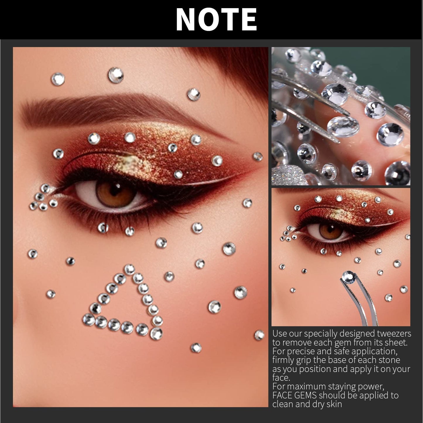 Application of teenitor face pearls for rave makeup look