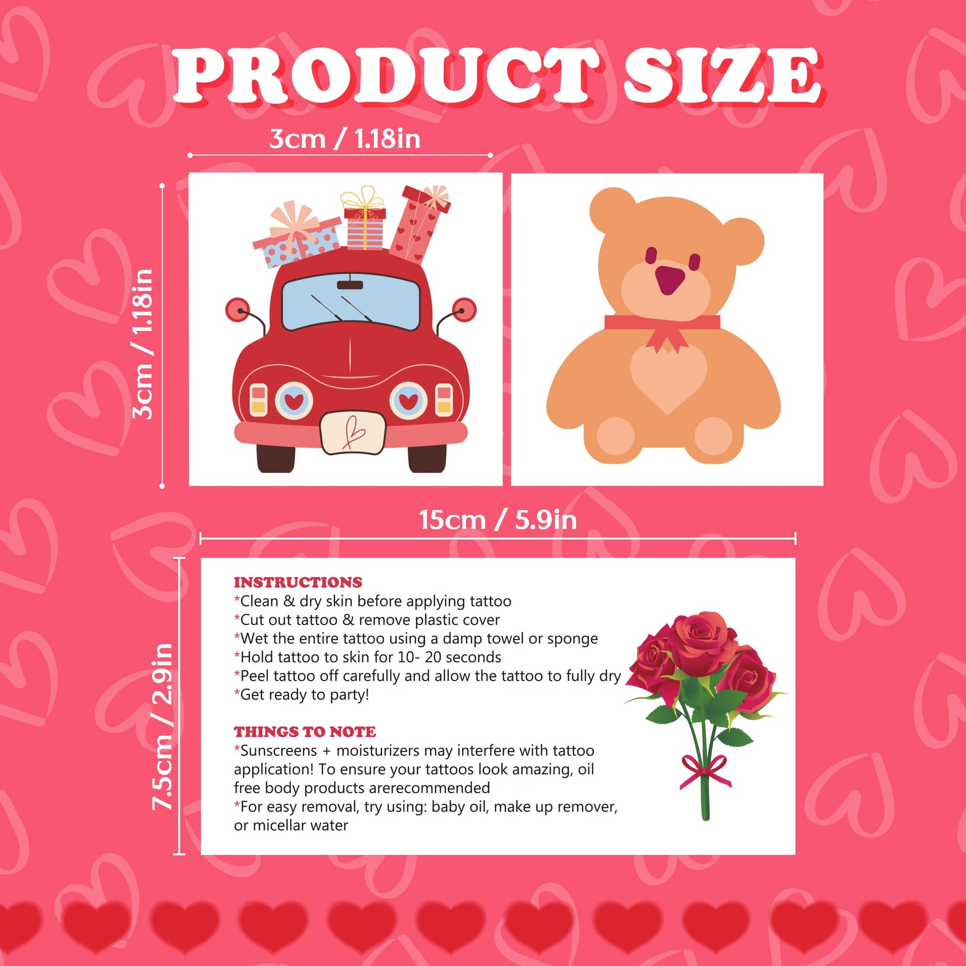 Valentines Day heart and rose temporary tattoo designs