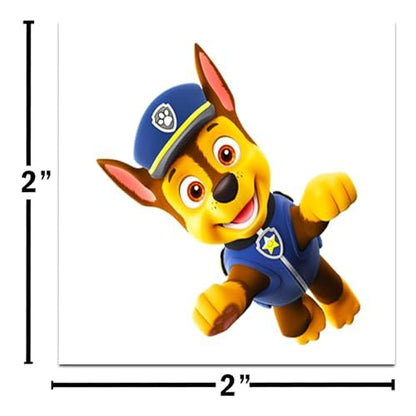 Close up of perforated Paw Patrol temporary tattoo sheets featuring Chase and Marshall