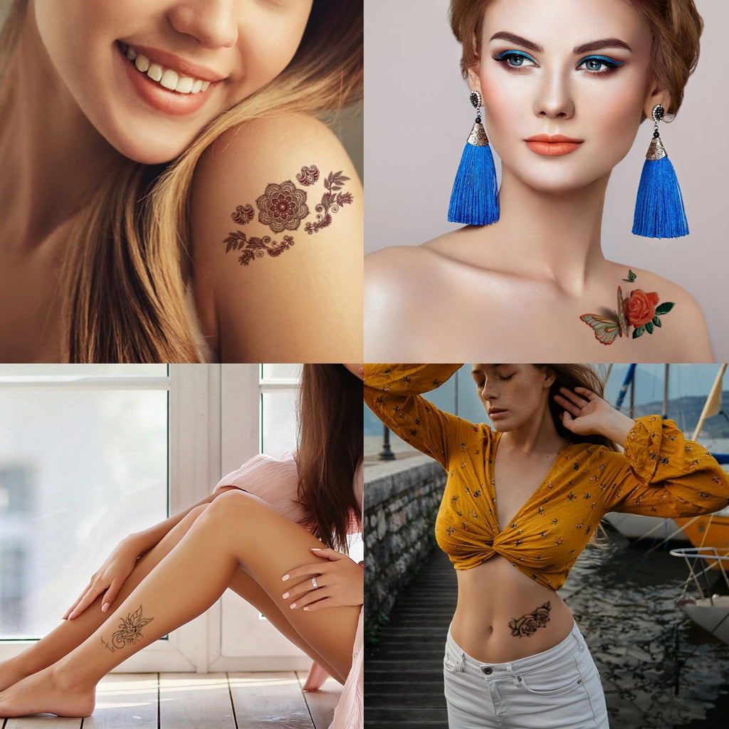 Collection of multi-colored mixed style temporary tattoo sheets