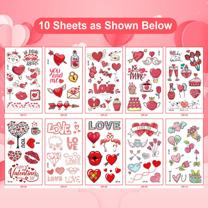 Close up of Valentine themed heart temporary tattoos