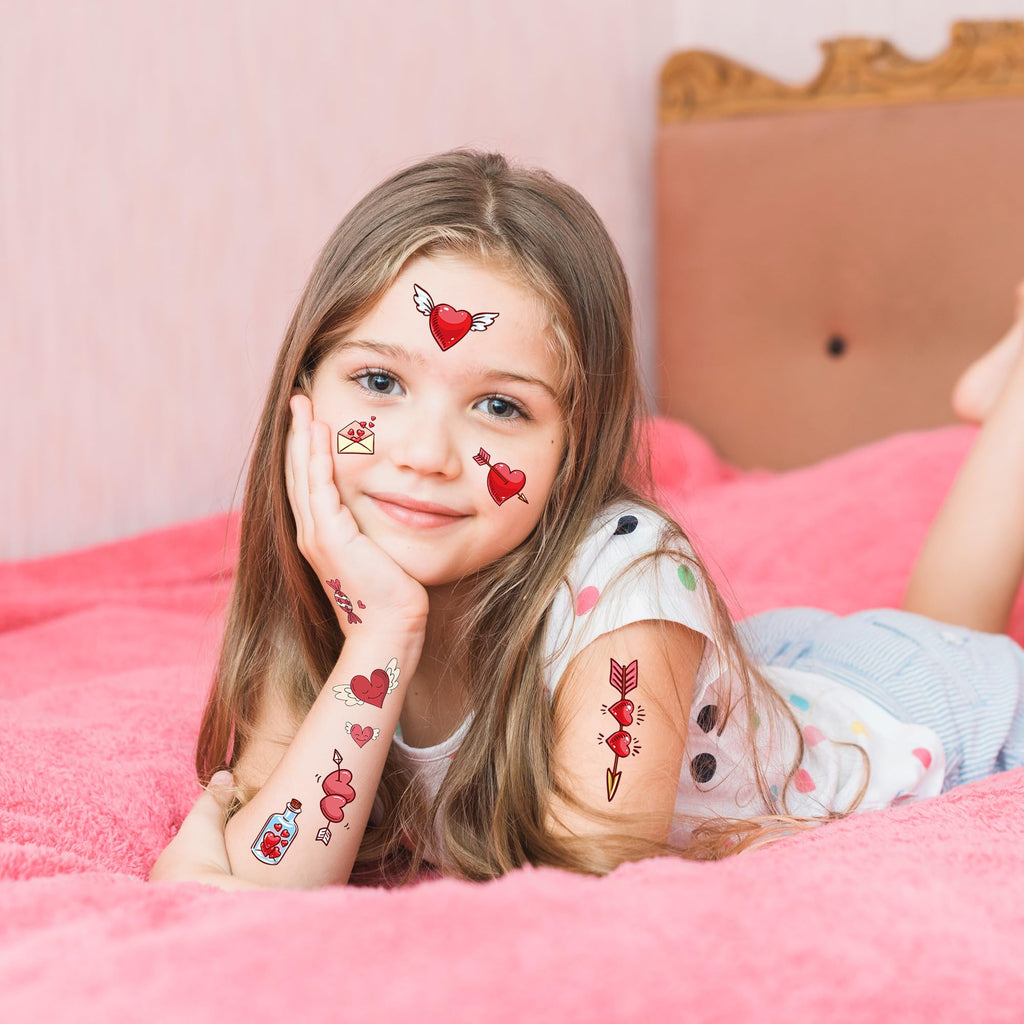 Detailed designs of cupid and heart temporary tattoos