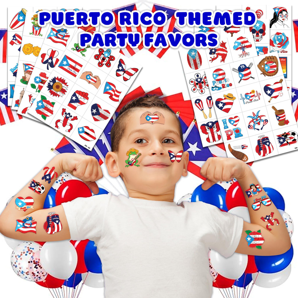 Close up of Puerto Rico flag themed temporary tattoo designs