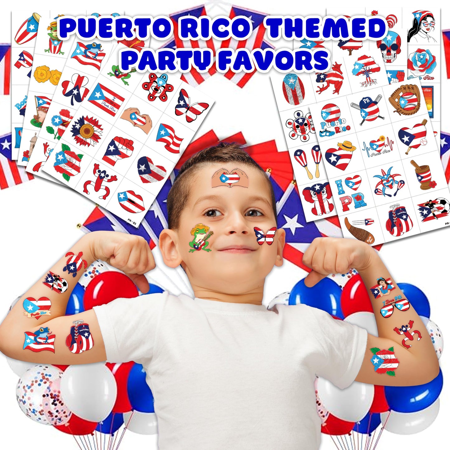 Close up of Puerto Rico flag themed temporary tattoo designs