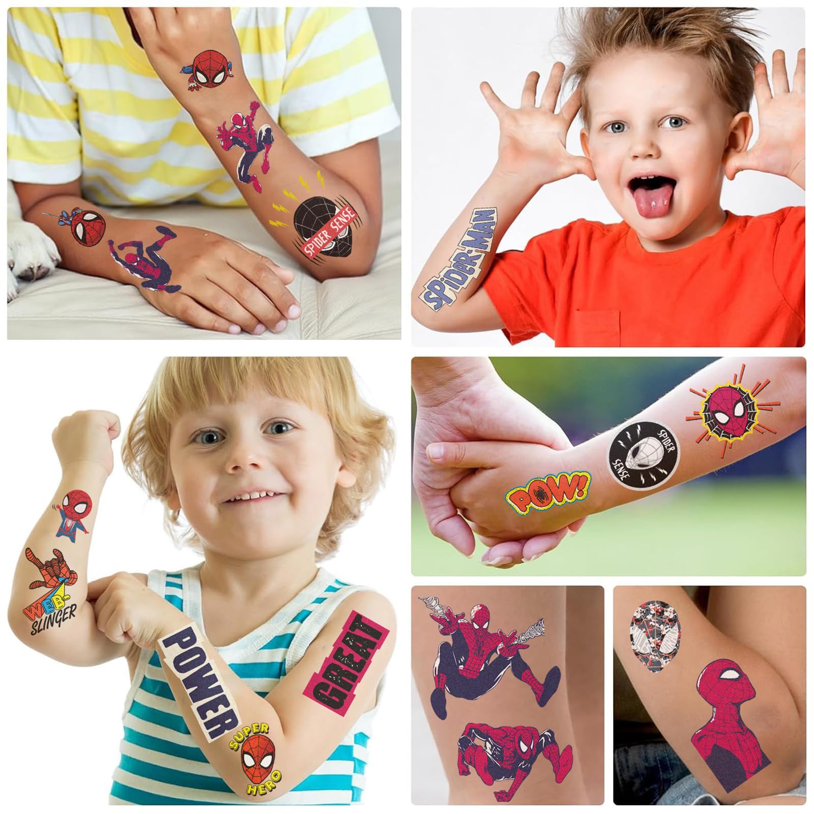 Spiderman character temporary tattoo sheets for kids