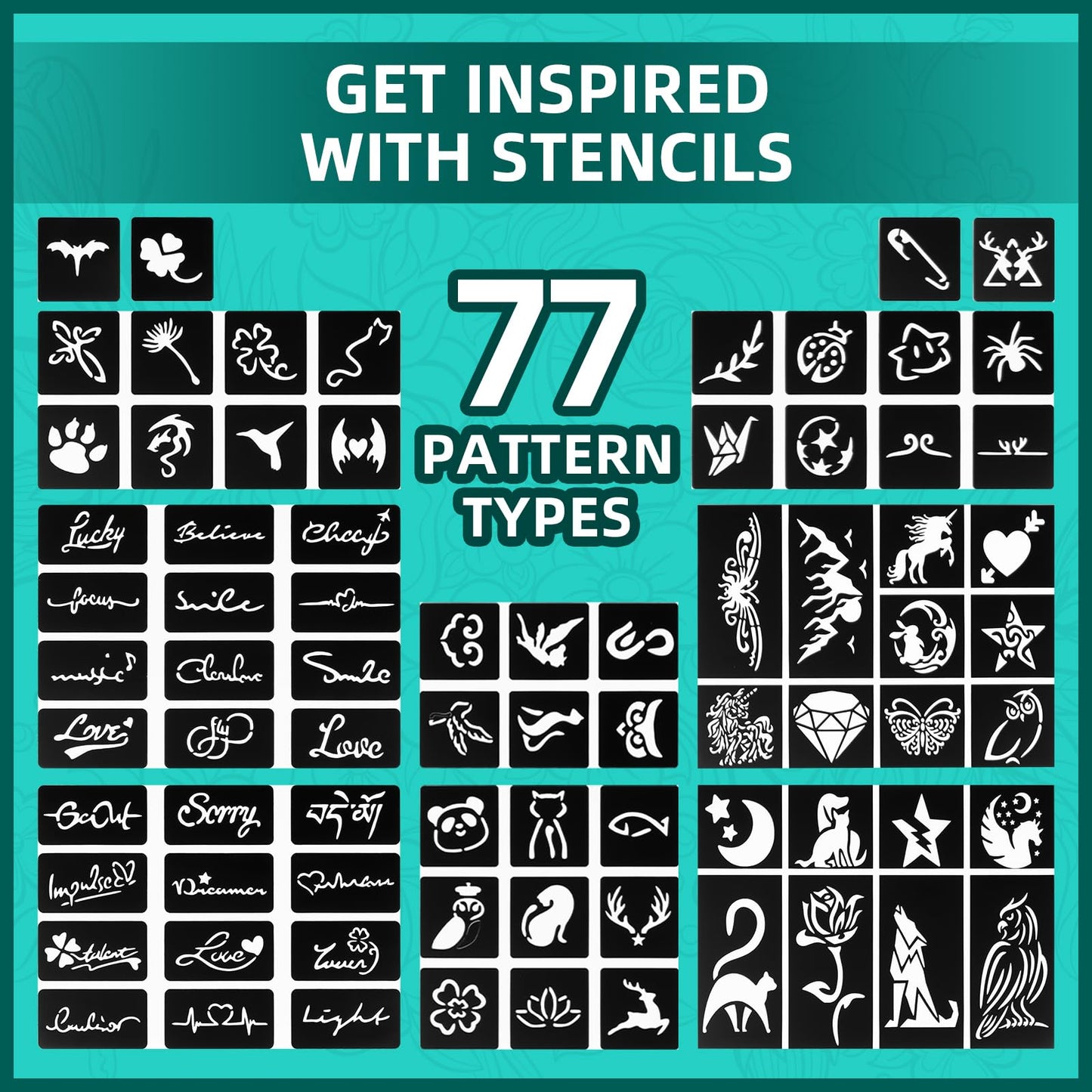 Variety of large tattoo stencils included in Anmmy kit