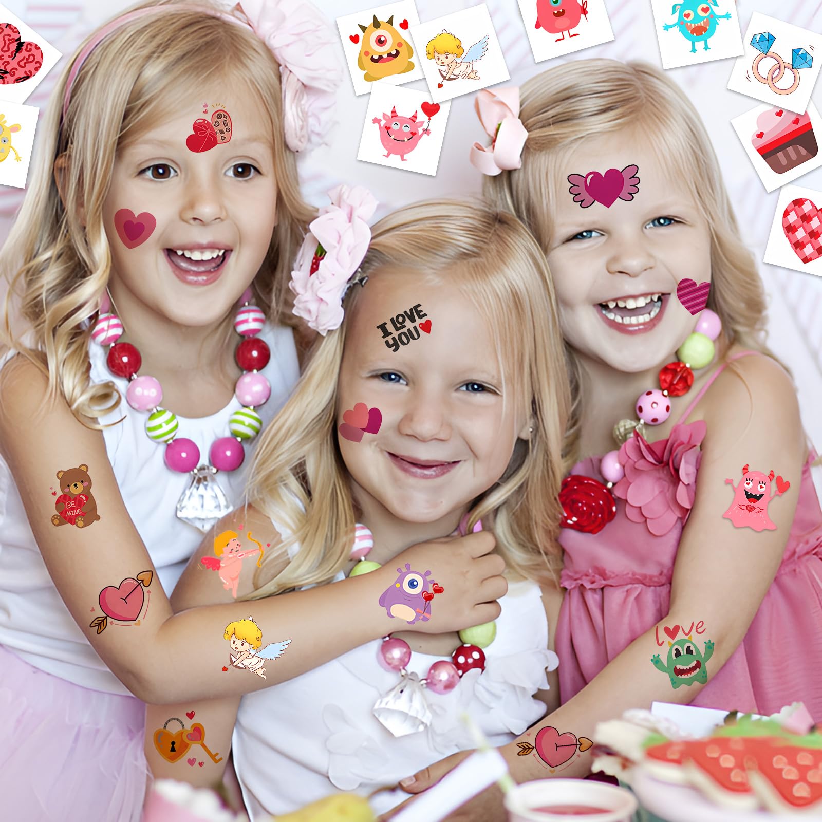 Assorted heart and monster temporary tattoo designs