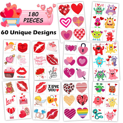 Close up of Valentine's Day themed temporary stickers