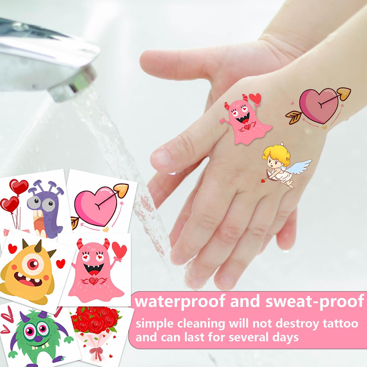 Child applying temporary tattoo on hand