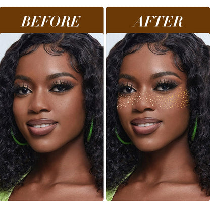 Applying gold sparkle patches for festival makeup look