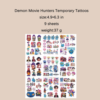 Close up of 99 pieces anime style temporary tattoos for kids