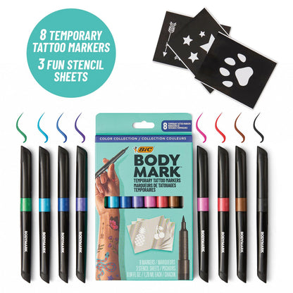 Bodymark markers displaying flexible brush tips for body art