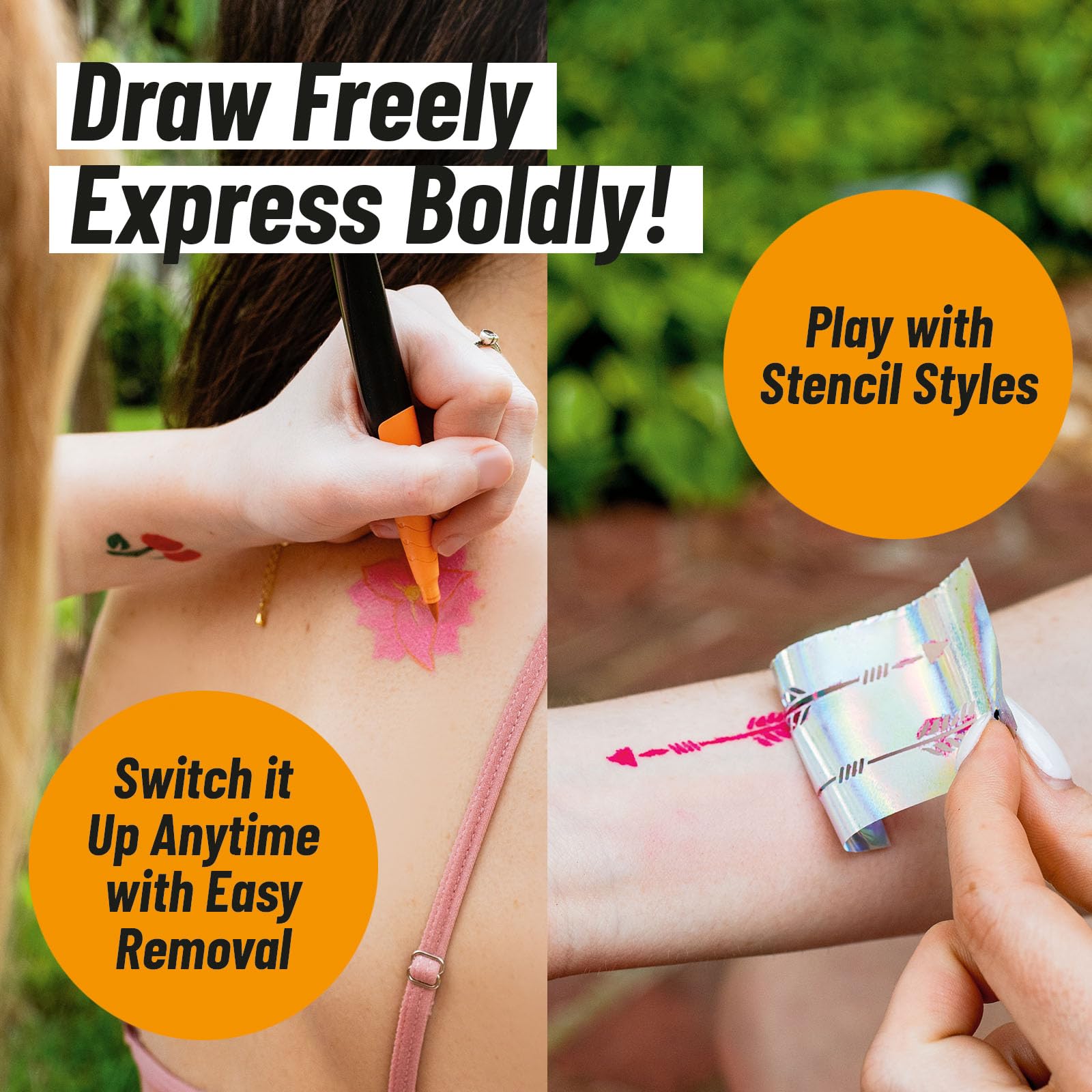 Assorted colors of Bodymark tattoo pens for skin
