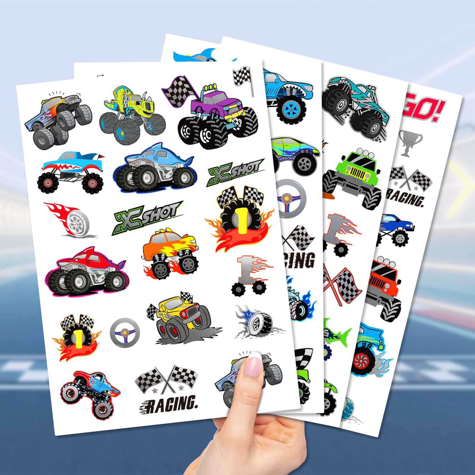 Sheet of metallic style checkered flag temporary tattoos