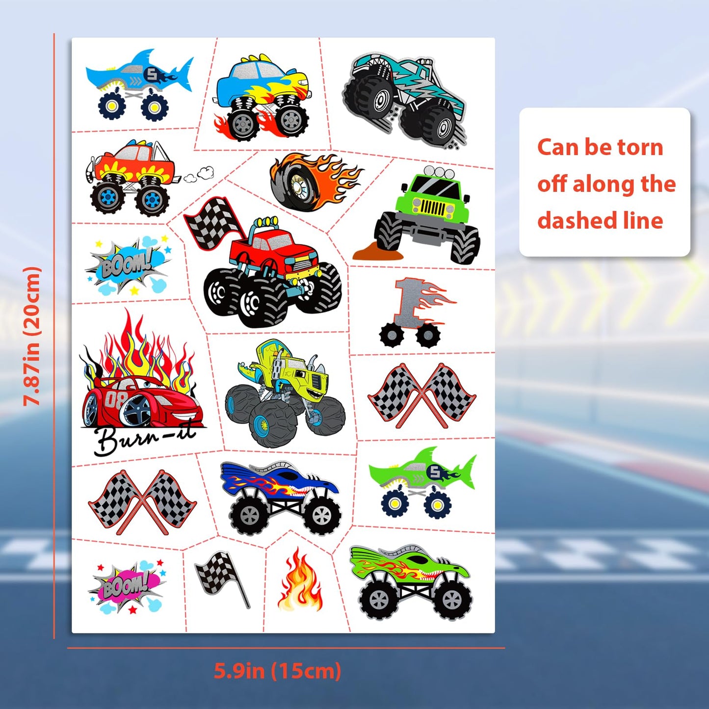 Collection of monster truck party favor tattoos for children