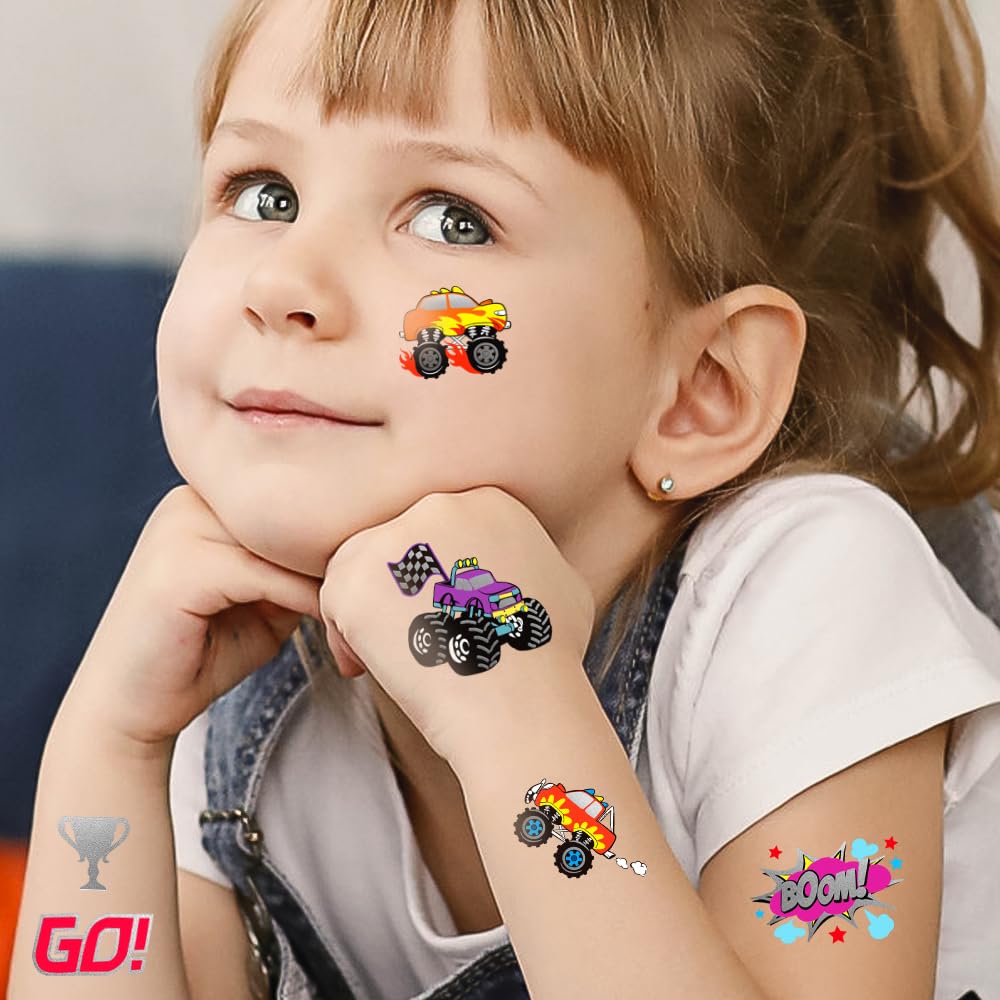 Application demonstration of monster truck temporary tattoo