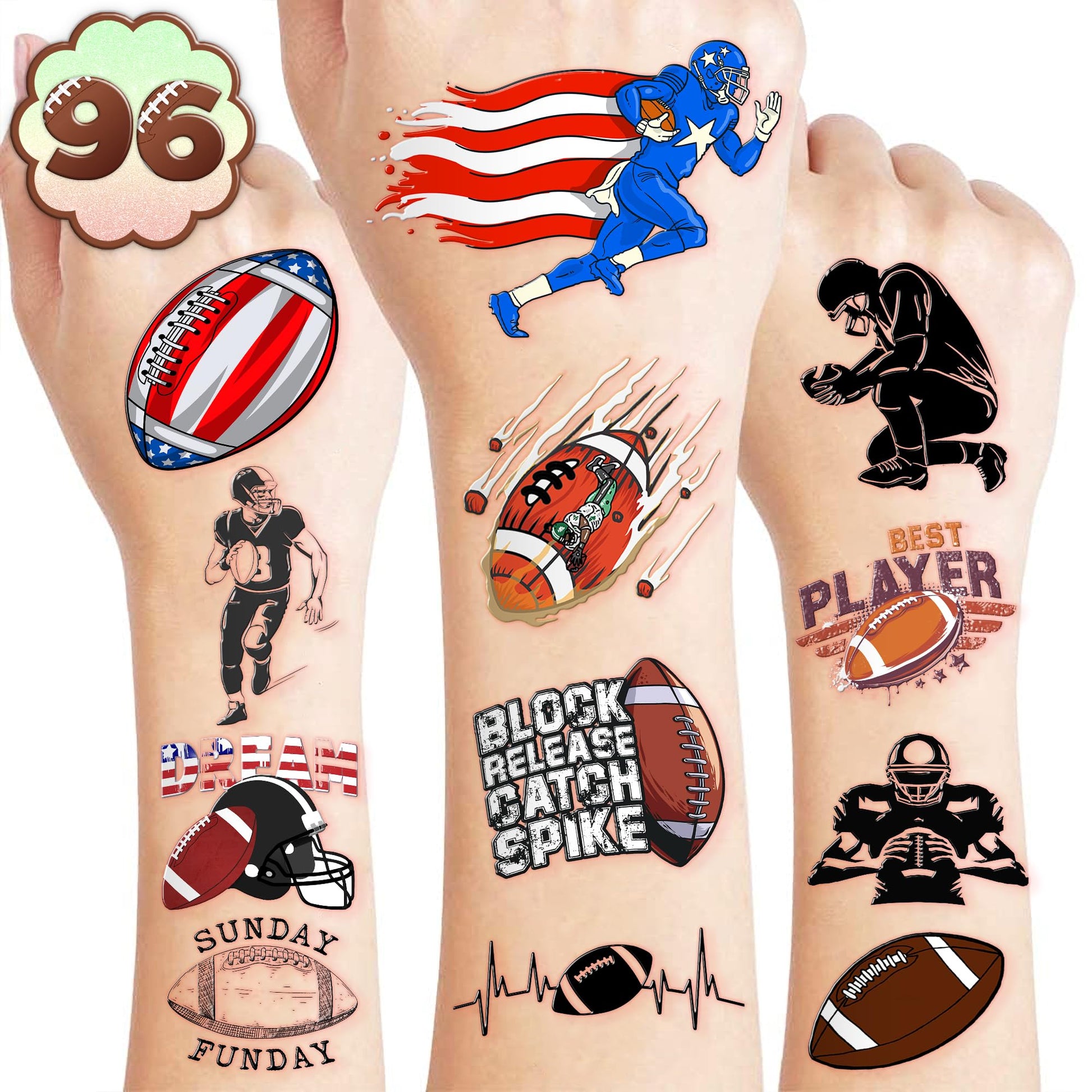 Detailed view of football helmet temporary tattoo design