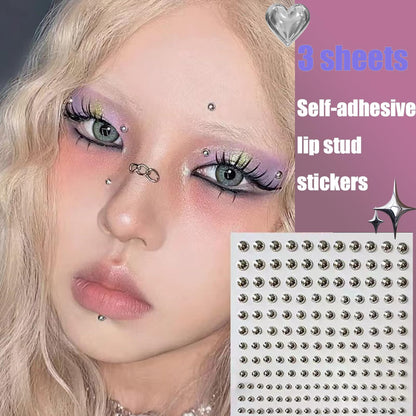 Y2K style face jewels and eyebrow studs in silver
