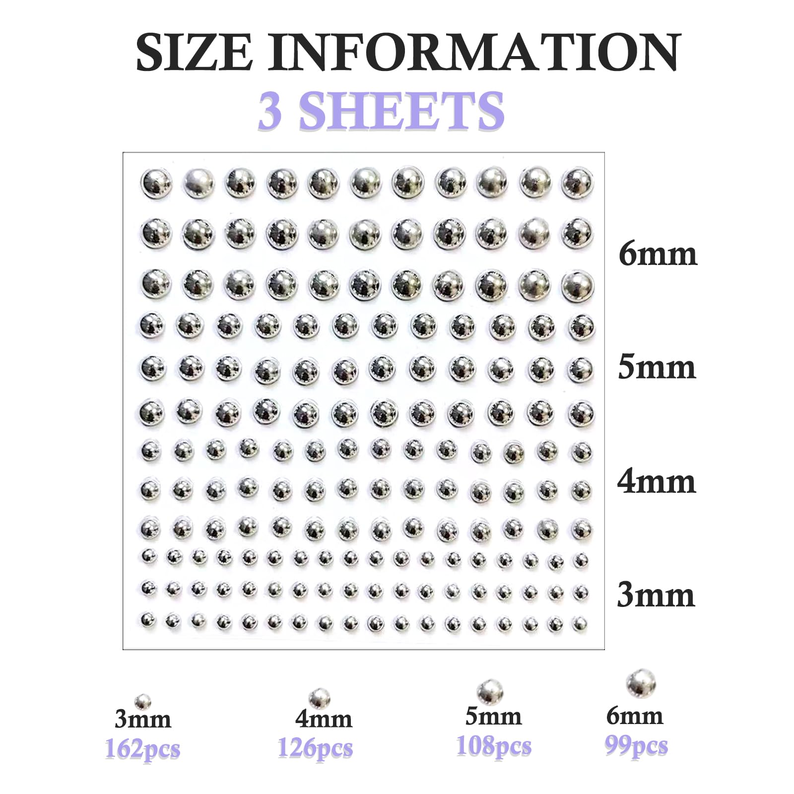 Assorted sizes of silver acrylic face rhinestones