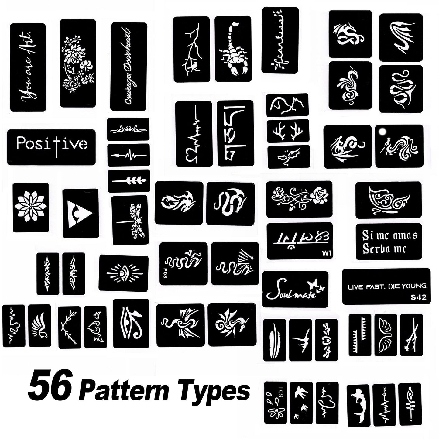 Assorted designs from Hawink temporary tattoo stencil set