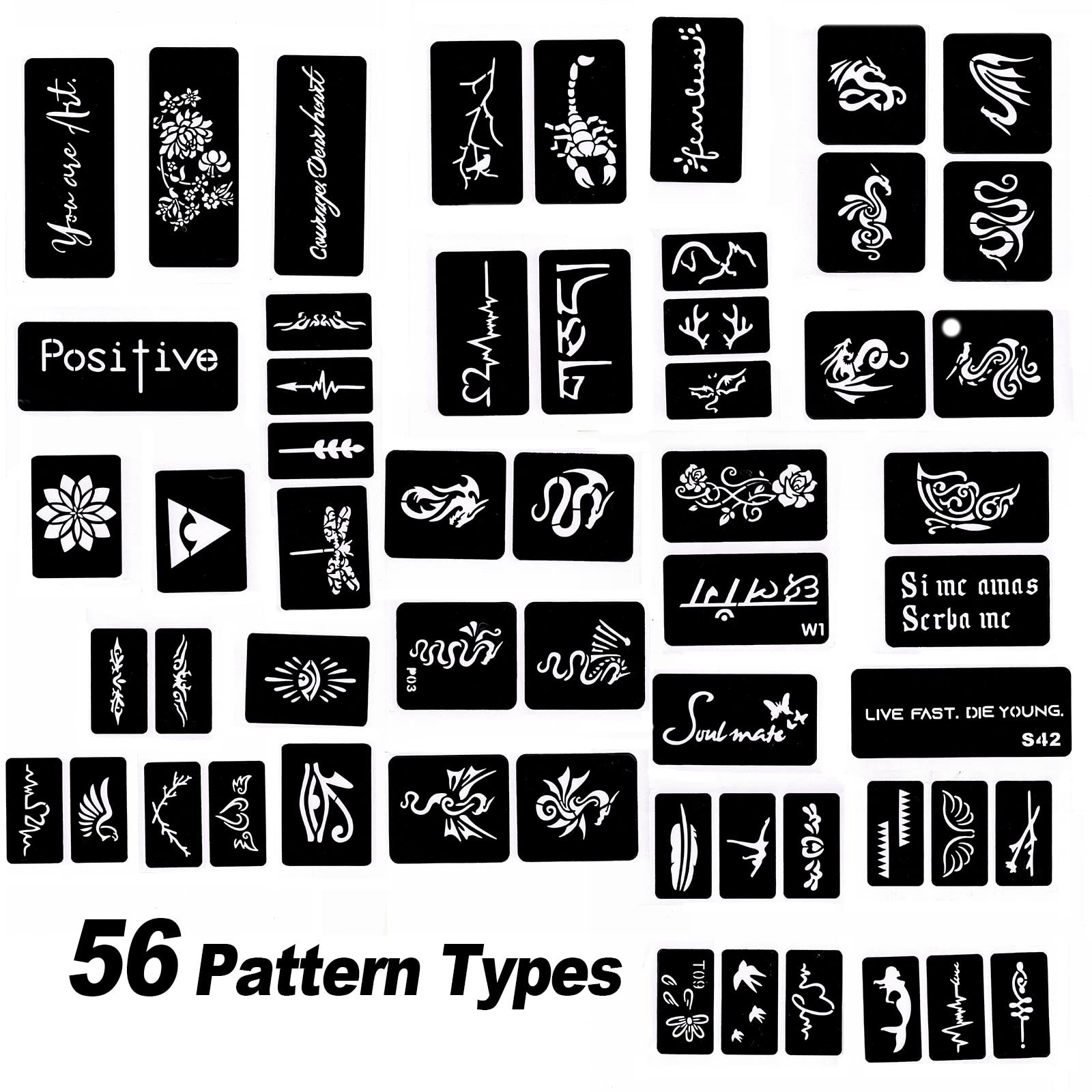 Assorted designs from Hawink temporary tattoo stencil set