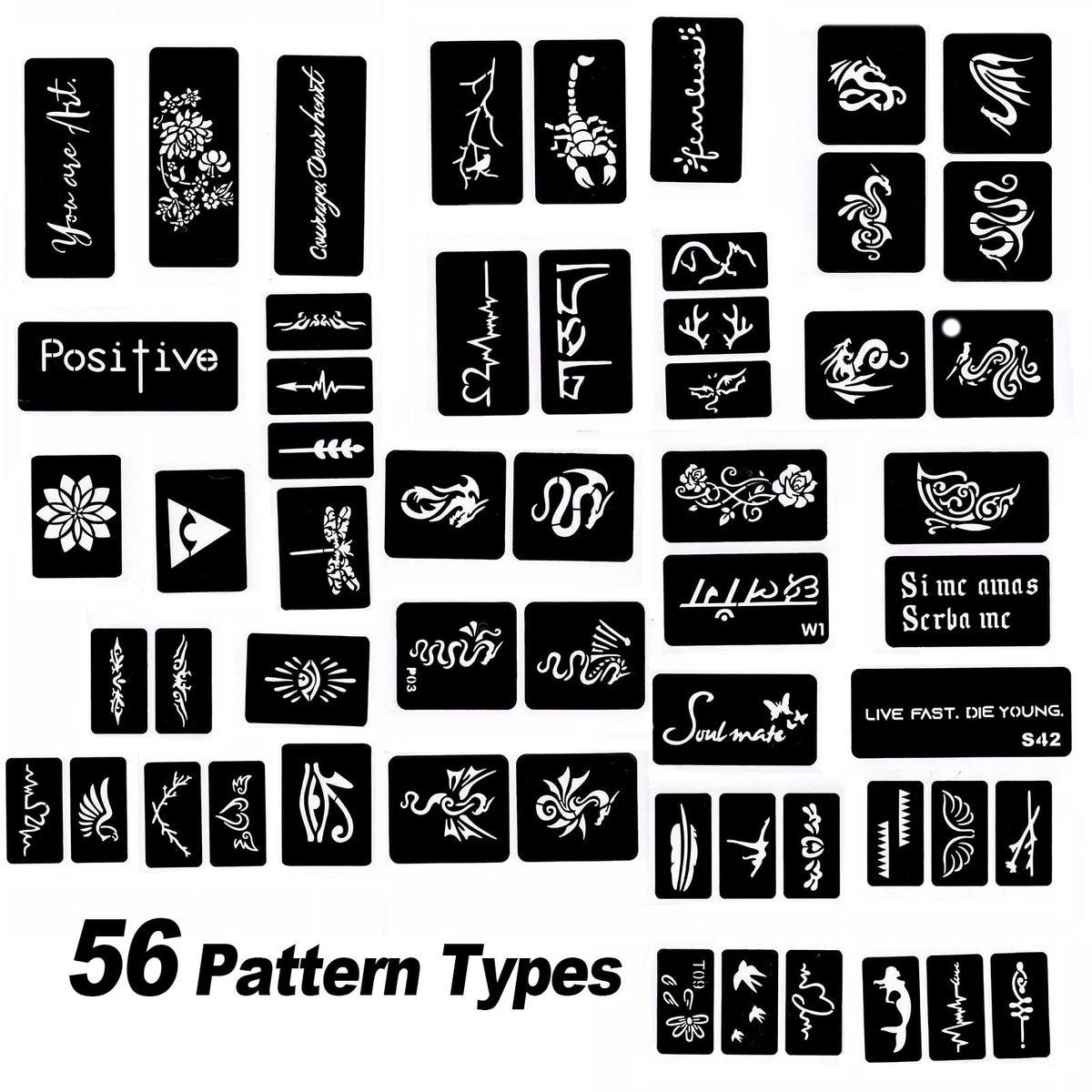 Assorted designs from Hawink temporary tattoo stencil set