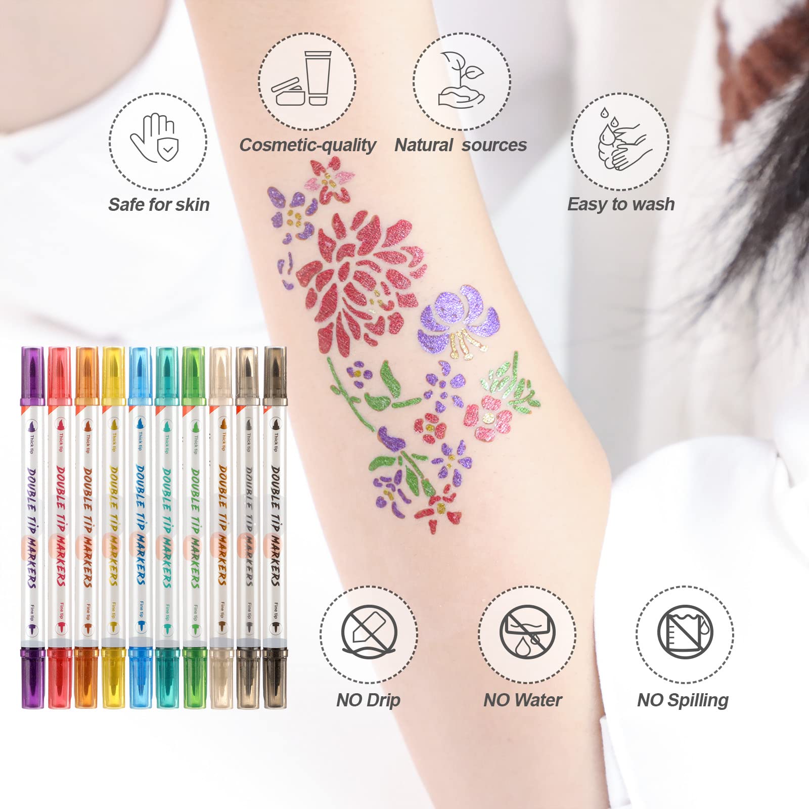 Applying temporary tattoo with Hawink stencil and marker