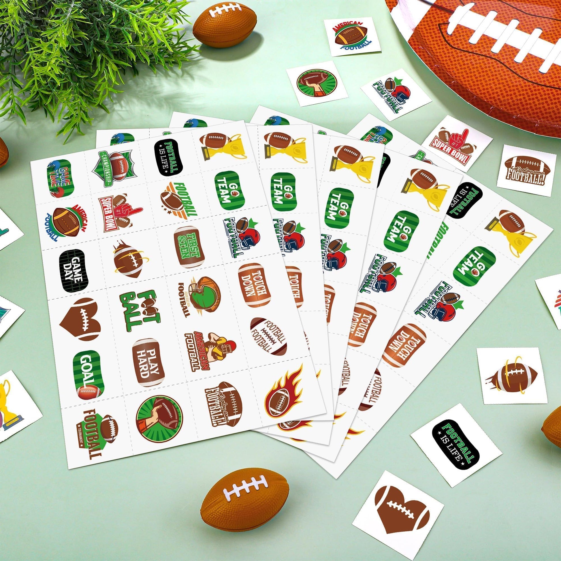 Full collection of 6 sheets of football themed temporary tattoos