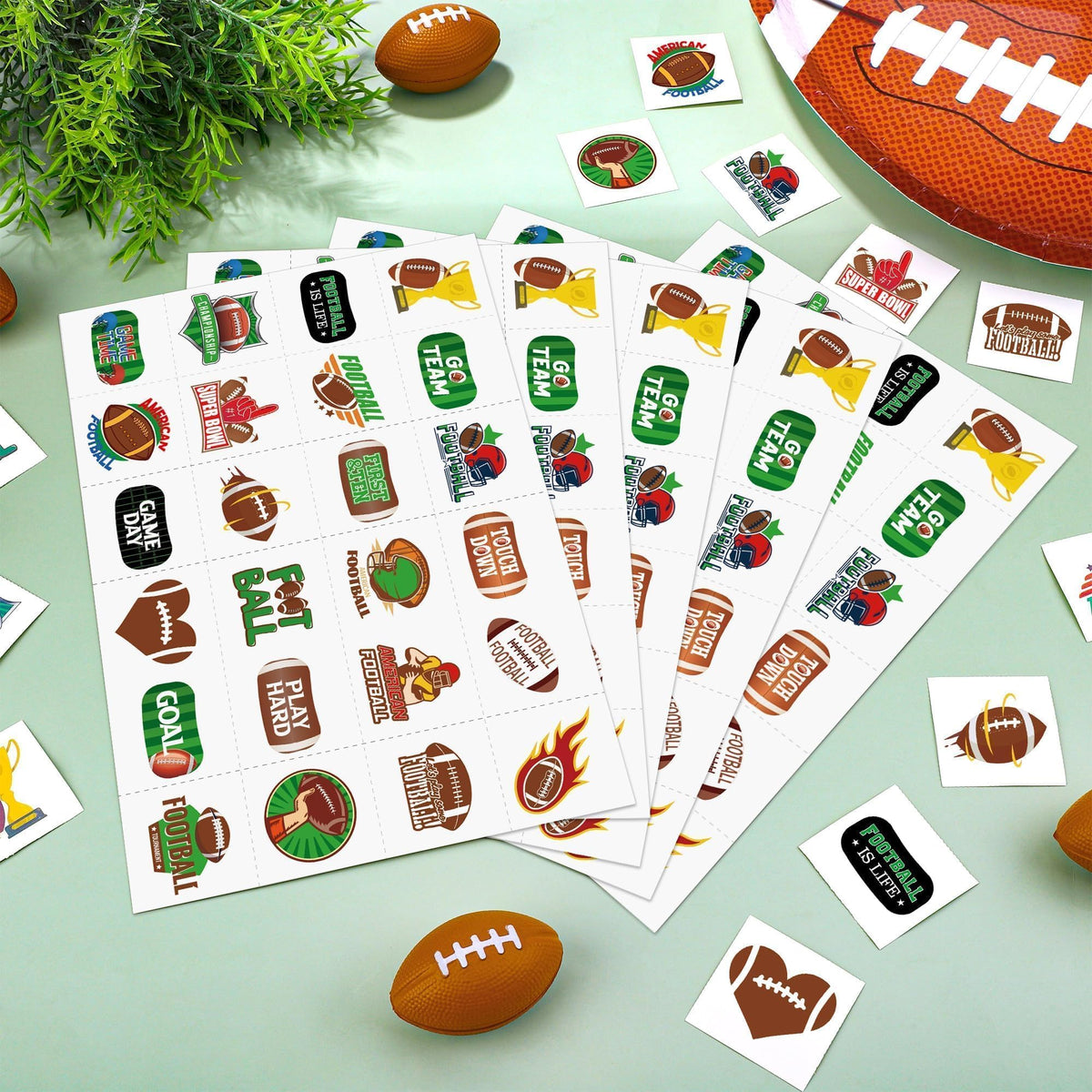 Full collection of 6 sheets of football themed temporary tattoos