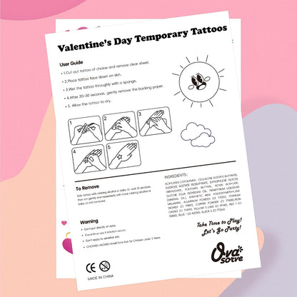 Instructions display for applying Ovasorve metallic temporary tattoos.
