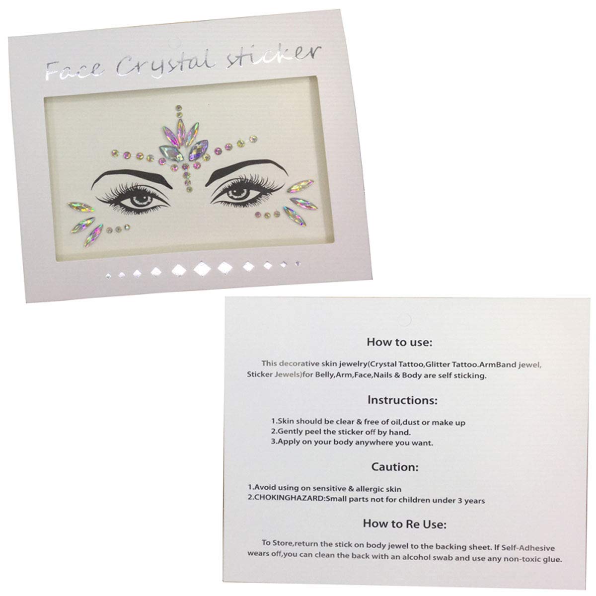 Close up of Wuios self-adhesive mermaid face crystals