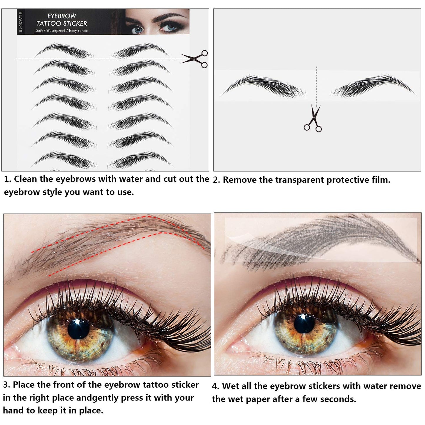 Close up of 4D temporary eyebrow transfer sticker application