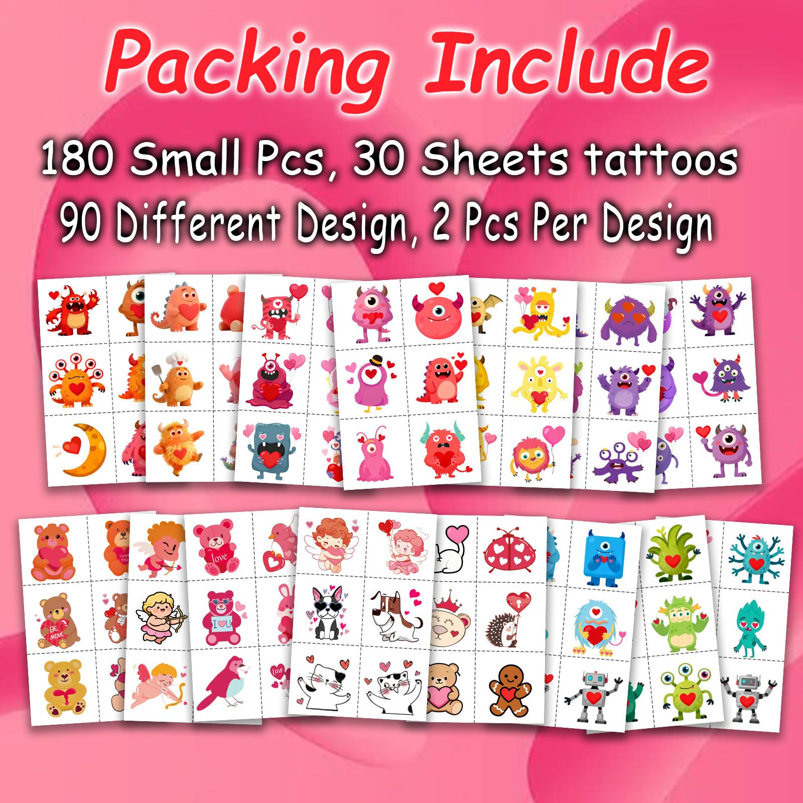 Close up of colorful monster themed temporary tattoo designs for school exchange.