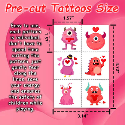 Individually wrapped tattoo sheets in a clear pile for party favor planning.