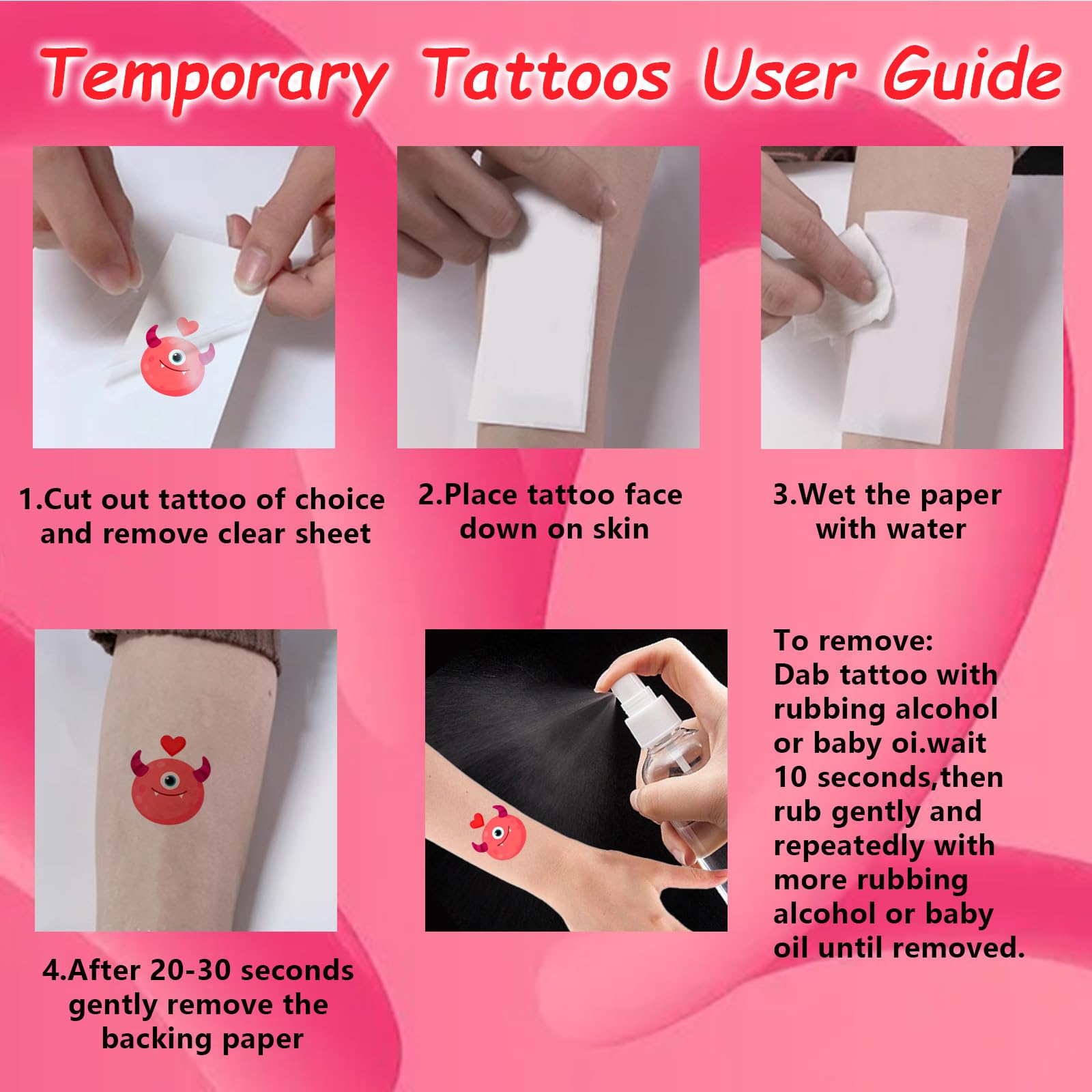 Child demonstrating the easy application of a monster temporary tattoo on arm.