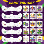 Close up of Emome Mardi Gras temporary tattoo designs including masks and stars