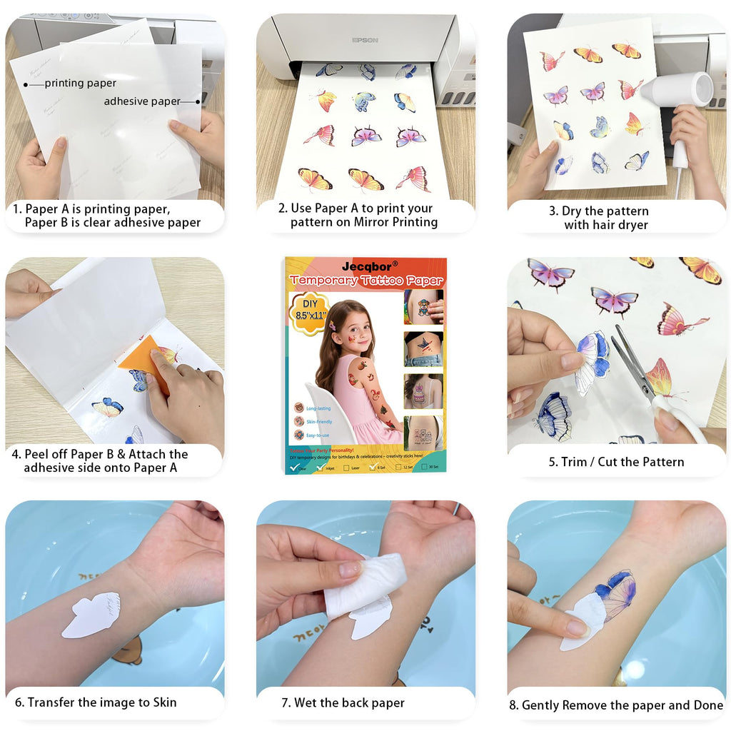 Variety of DIY tattoo stickers cut from 8.5x11 sheets
