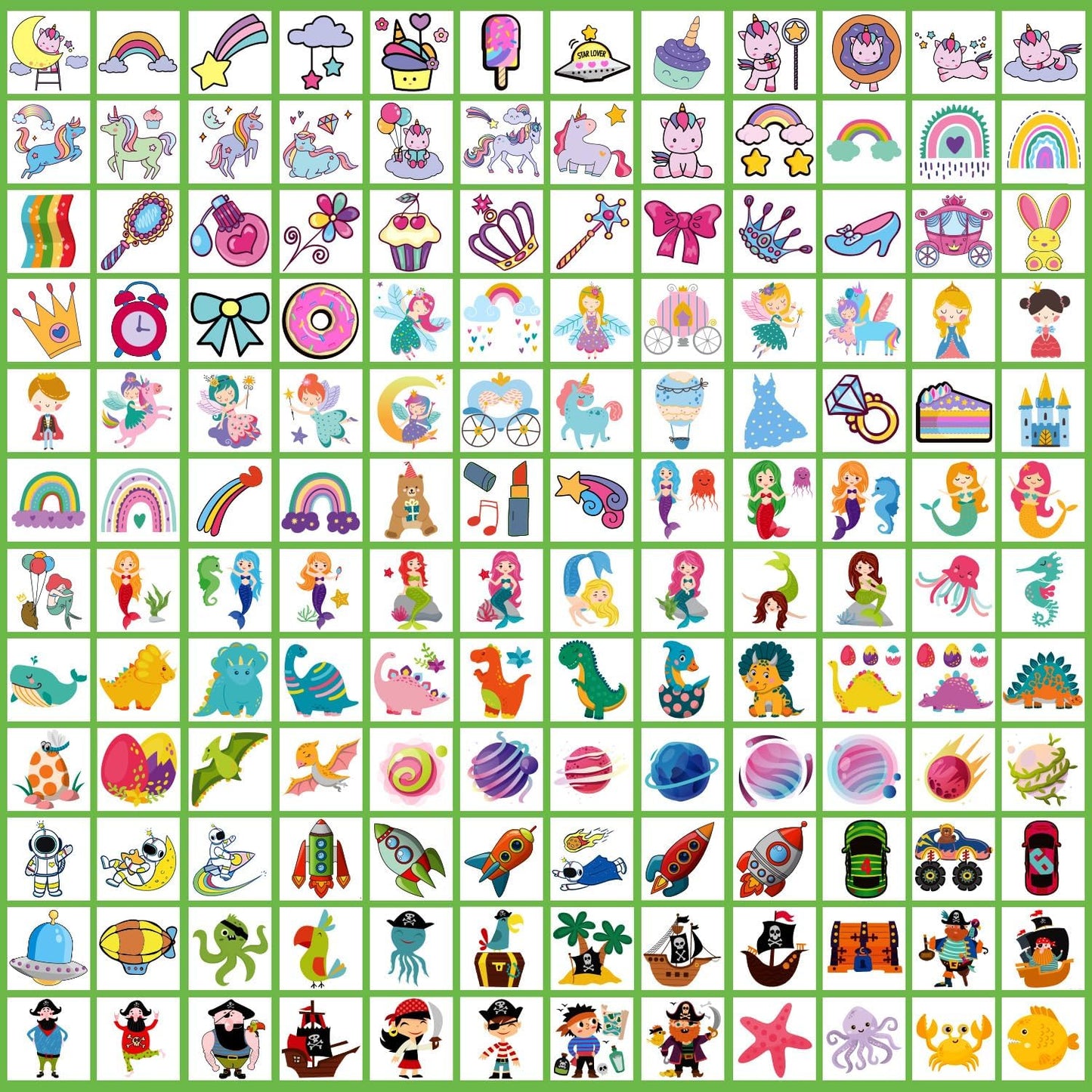 Close up view of individually wrapped kids tattoo sheets