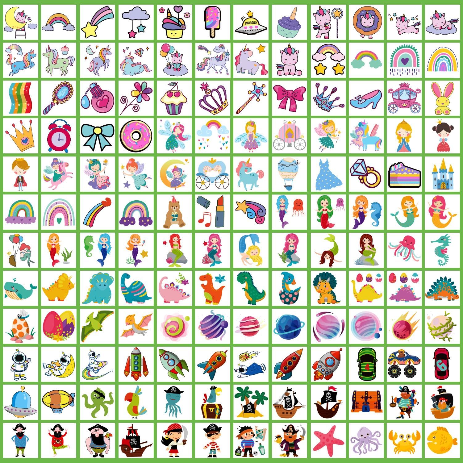 Close up view of individually wrapped kids tattoo sheets