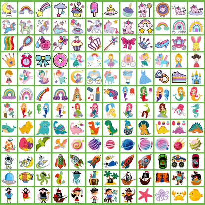 Close up view of individually wrapped kids tattoo sheets