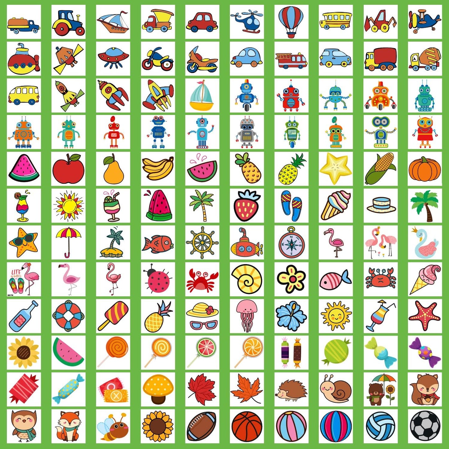Collection of various Partywind kids tattoo styles for party favors