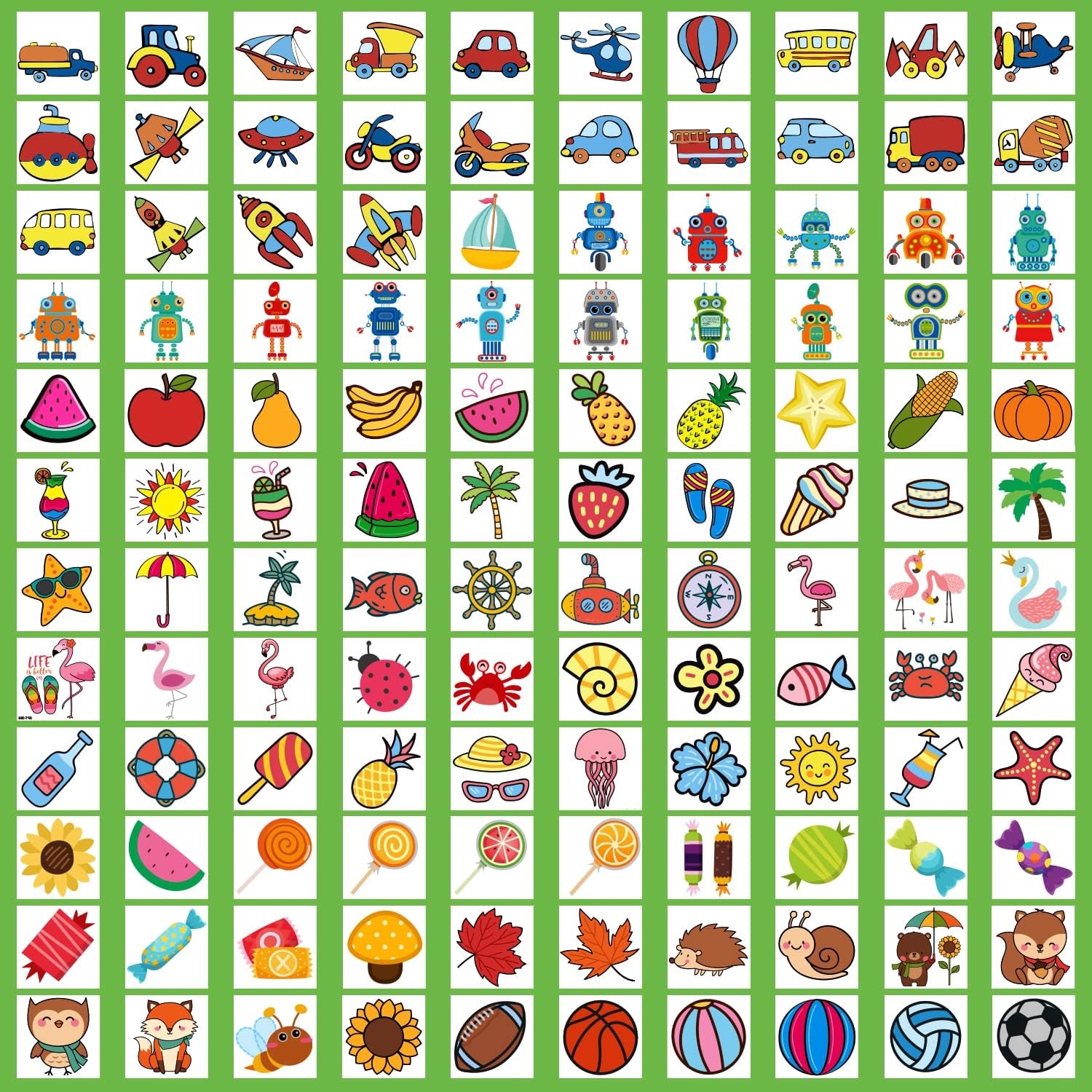 Collection of various Partywind kids tattoo styles for party favors