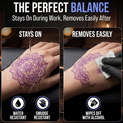 Artist using Element tattoo marker for skin stencil