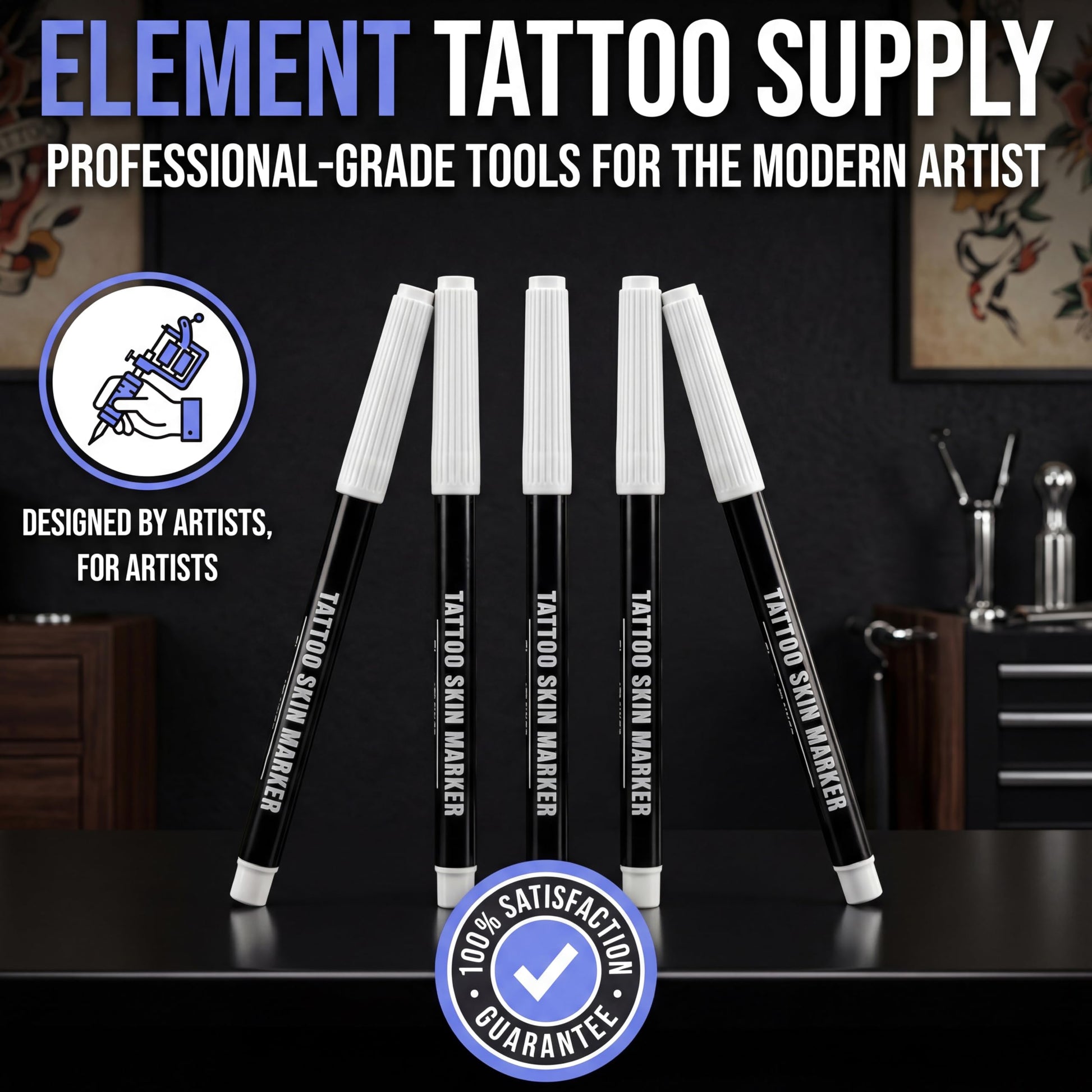 Element tattoo markers for professional body art
