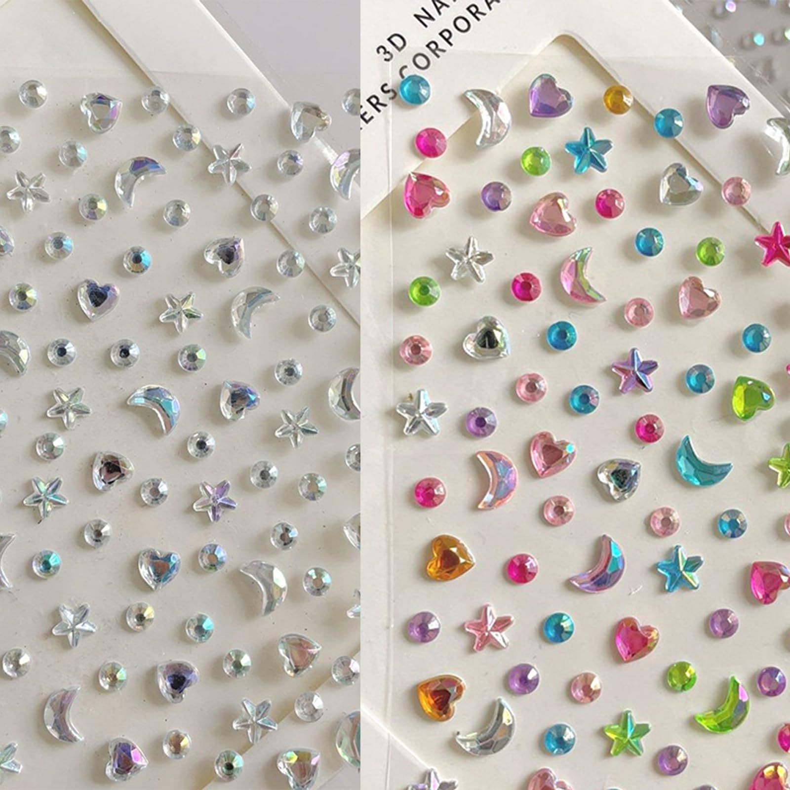 Three sheets of multi-colored hair and eye gems