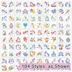 Close up of vibrant unicorn temporary tattoo designs for children