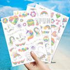 Children applying unicorn rainbow temporary tattoo stickers